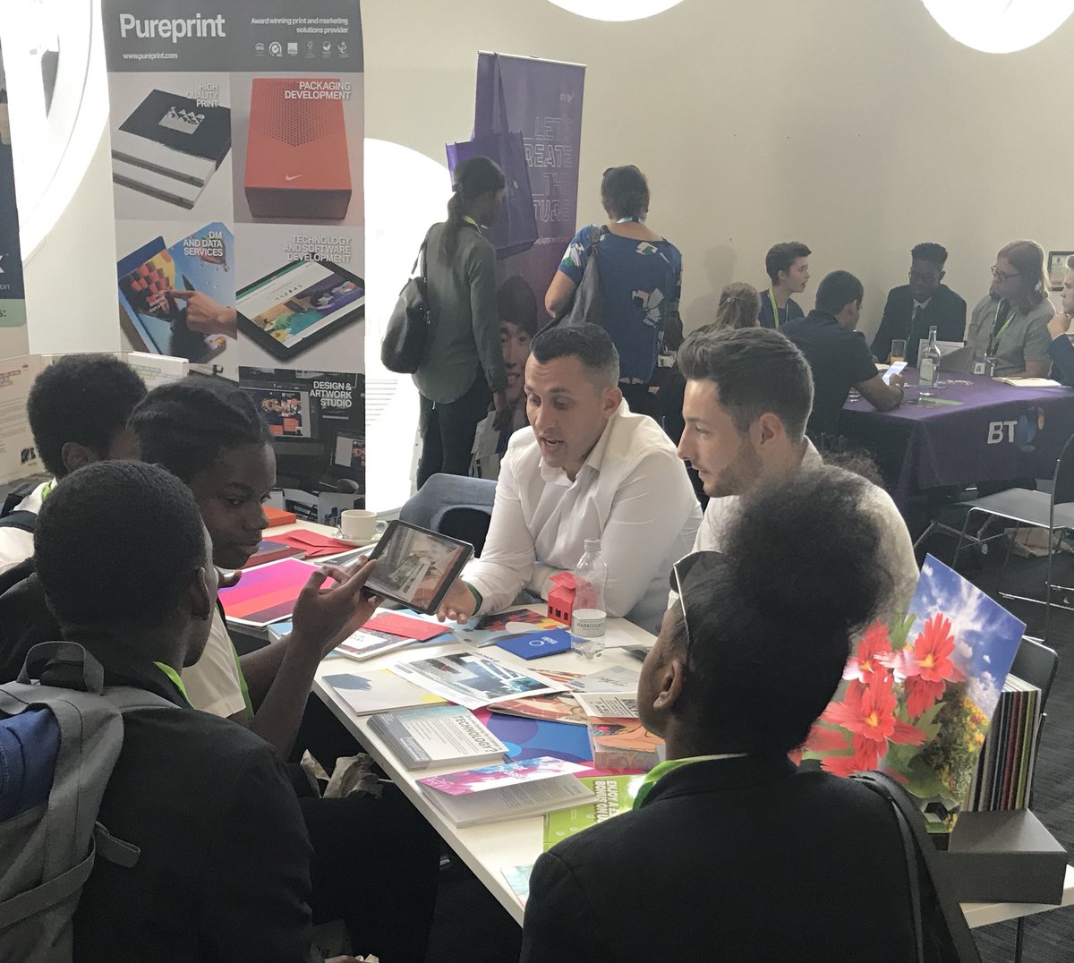 PureprintGroup's tweet photo. Great chatting to students about print and technology today at Apprentice 2018 @RavensbourneUK @StationersComms #Apprentice18 #apprenticeshipswork #print Thanks @BPIF https://t.co/BskUra0mR1
