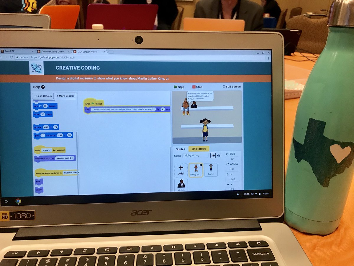 N1Bravo's tweet photo. Coded in a great session @iste BrainPop Creative Coding! #POPUpClassroom #ISTE18  Thank you @brainpop presenters! https://t.co/a3PhTcJyCl