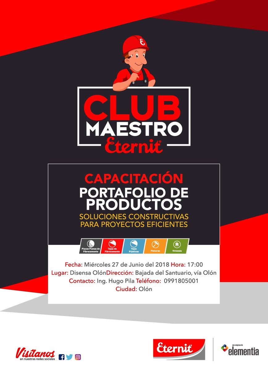 Eternit_Ec's tweet photo. Hoy desde las 5 de la tarde estaremos en #Olon capacitando a maestros y constructores sobre la aplicación de nuestro portafolio de productos. Quedan todos invitados. Capacitación Gratuita. https://t.co/0HAZBeHniq