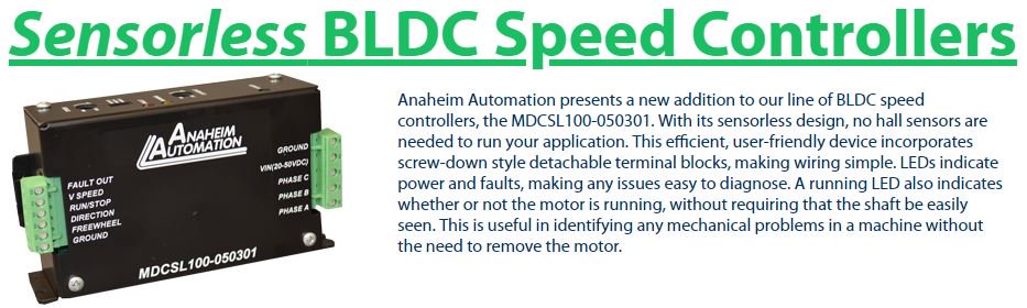 anaheimautomatn's tweet image. New MDCSL100-050301 sensorless BLDC speed controllers - only $164.00 each! Shop Online Now at anaheimautomation.com.
#sensorless #bldc #speedcontrollers #motioncontrol #automation