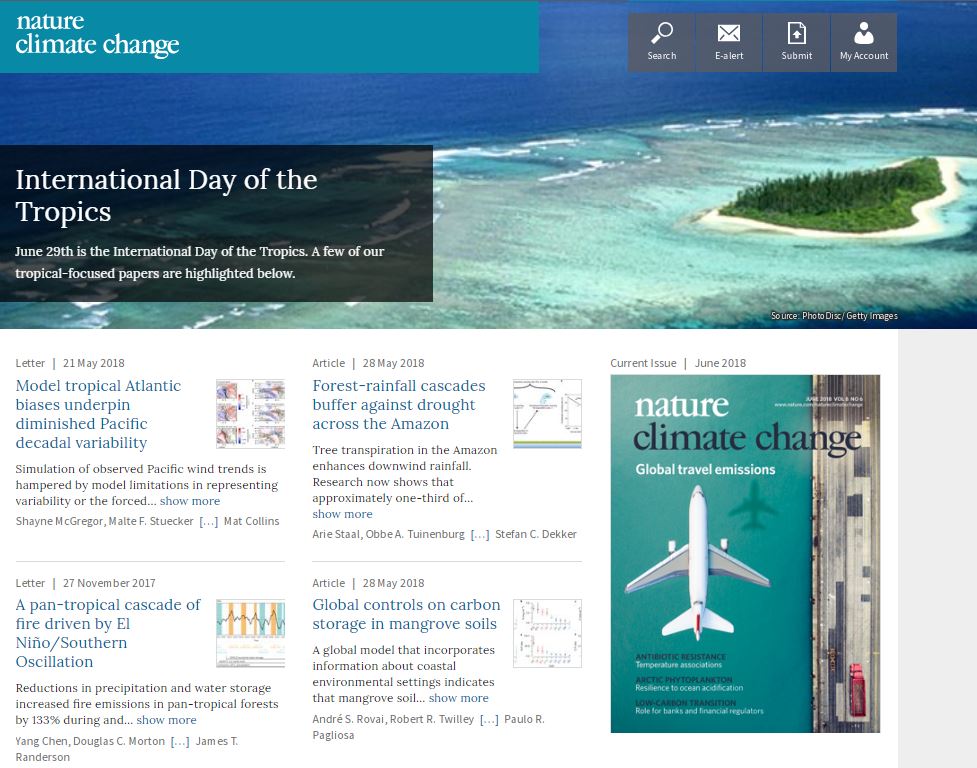 June 29th is International Day of the Tropics, we've highlighted some of our relevant content on the homepage #TropicsDay nature.com/nclimate/