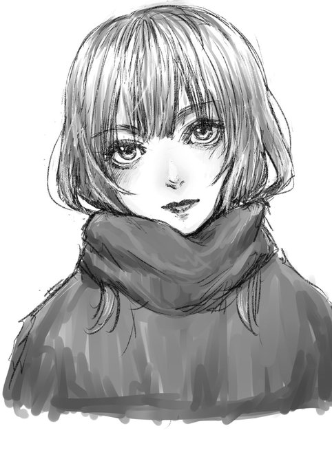 落書きオリジナル
こういう絵柄で描くのはおっさんばっかだったのでたまには女の子も。マフラーしまい髪が描きたかっただけだけど… 