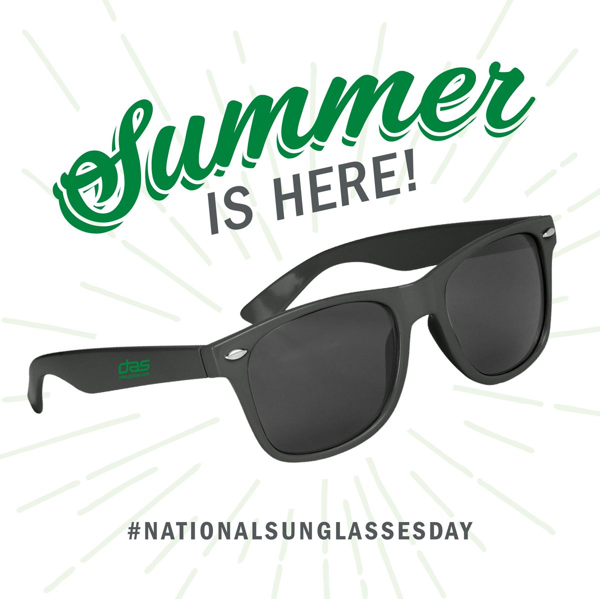 getdas's tweet image. We hear that this weekend is going to be 90 degrees and sunny! Don't ruin your weekend by forgetting to protect your eyes - Make sure to grab a pair of sunglasses for you, your family, and your friends from DAS today! #NationalSunglassesDay