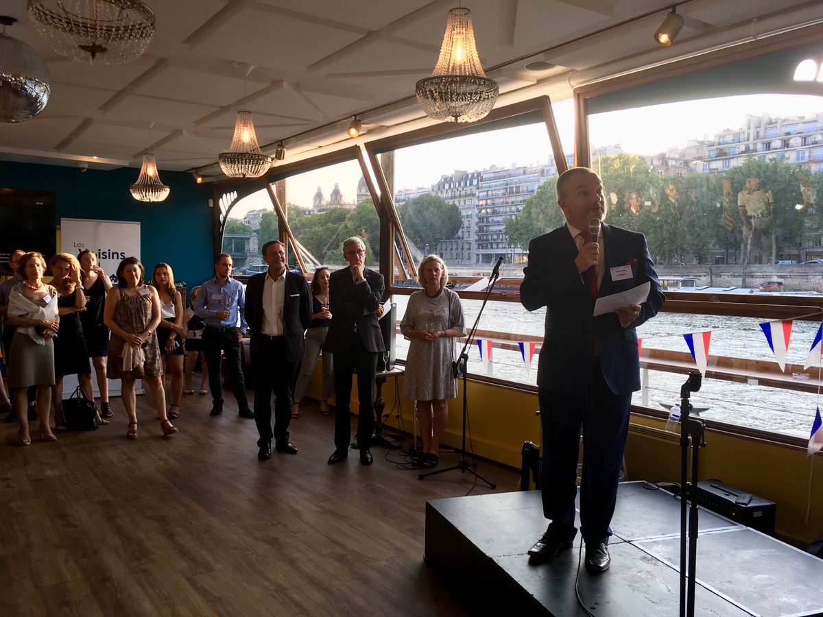 fbcci's tweet photo. Speeches are well underway with His Excellency, Matthew Lodge, Ambassador of Unesco, opening the evening with the history of the Chamber and the long partnership between the British Embassy and the Franco-British Chamber #summerseineparty #ssp #destinationuk https://t.co/LOaj9LPaz8