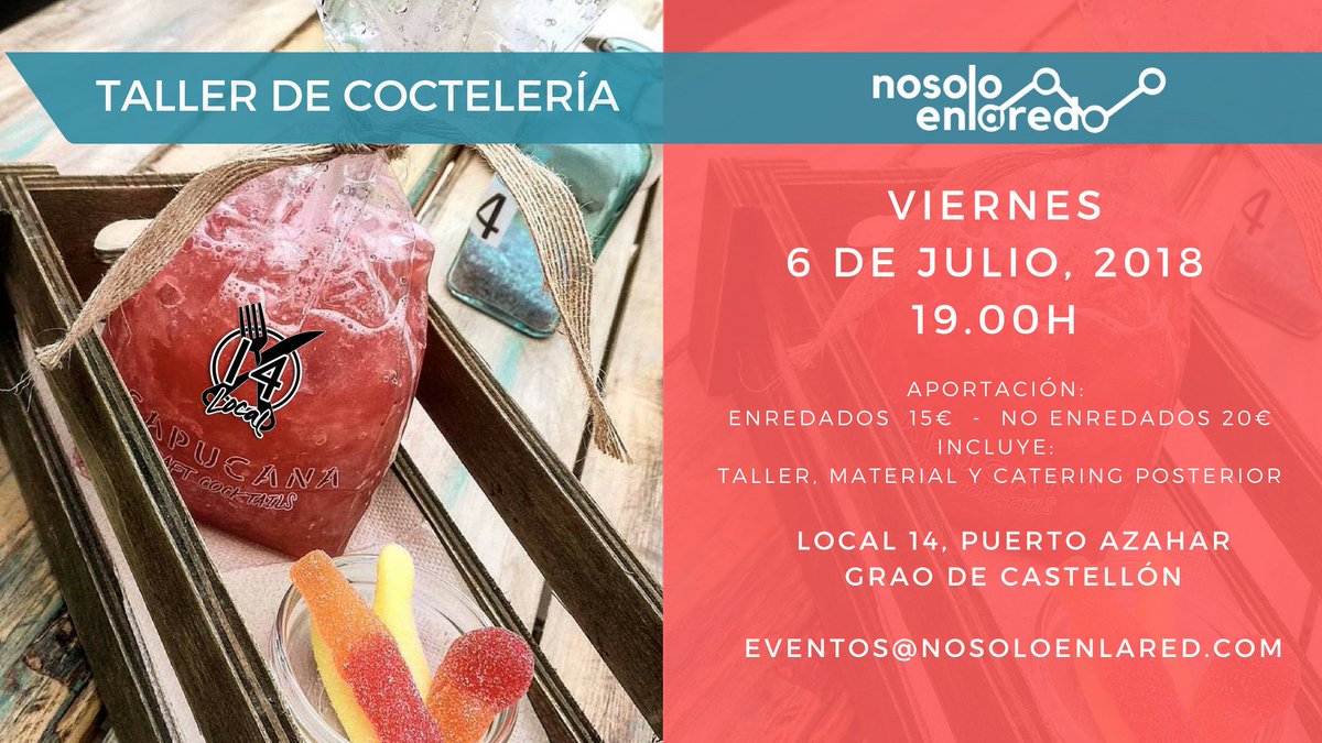 NoSoloEnLaRed's tweet photo. Viernes 6 de junio: 🍸Taller de Coctelería🍹 - https://t.co/iFvKqoI7bJ https://t.co/MOGtpiq9bP