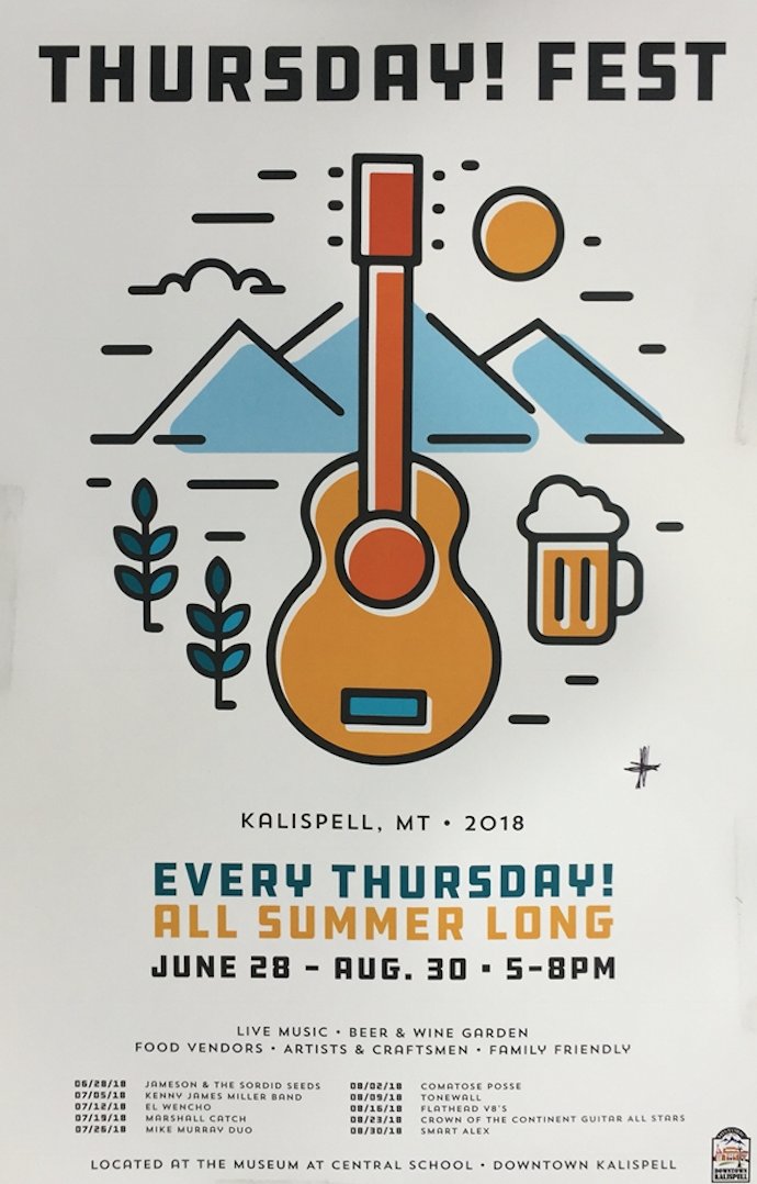 Thursday Fest begins June 28. The event is a bit like a carnival that’s been crossed with a craft fair, face painting, climbing wall for the youth, a food court, a concert, and a “beer and wine garden”. #enjoymontana #Kalispell #flatheadvalley #familytime #playtime