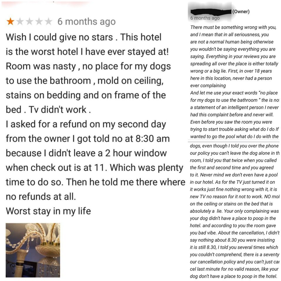 reputology's tweet photo. "not a normal human being" and other things business owners say about their customers online... https://t.co/a2ZhGKnVAC https://t.co/YLERgeI1UY