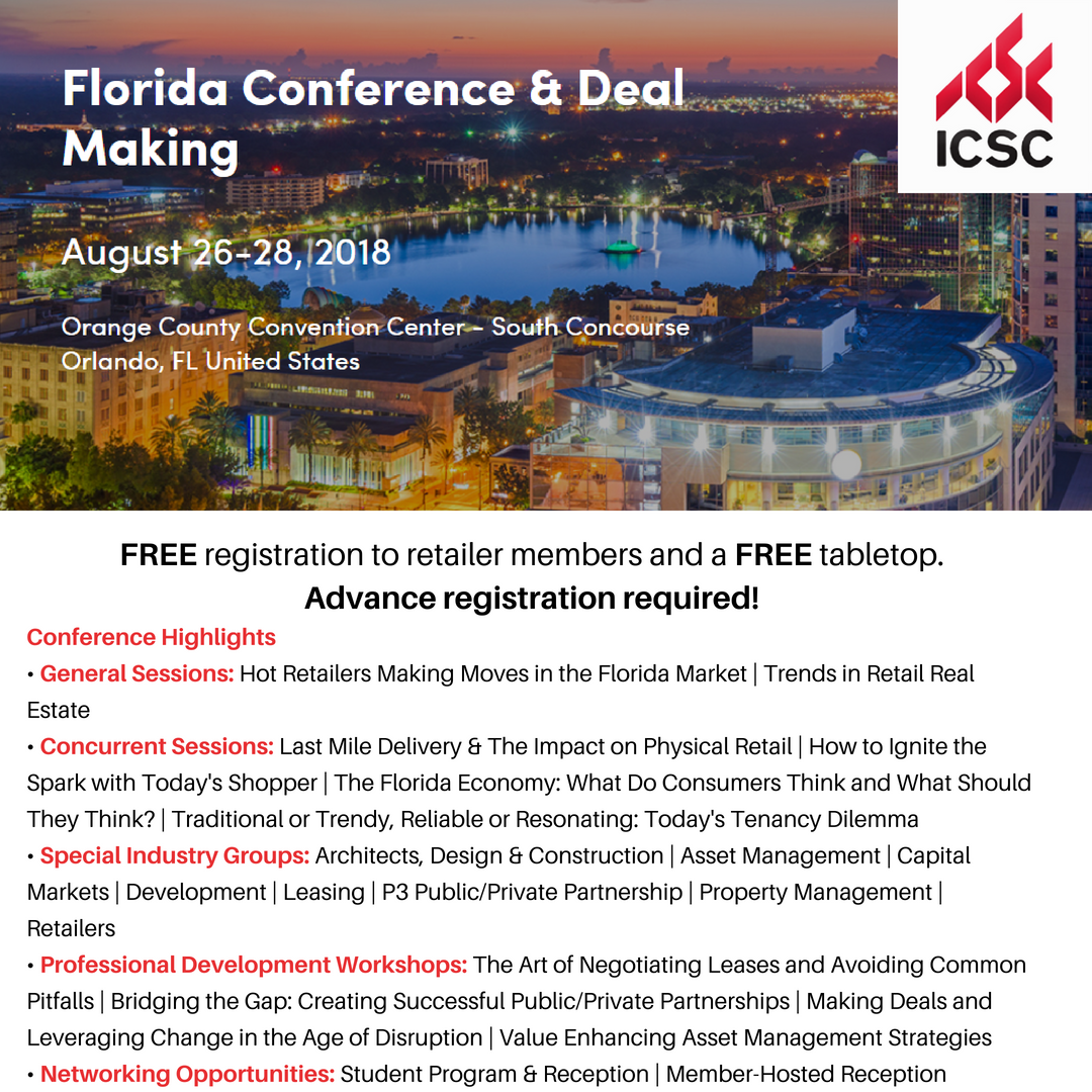 CrossmanCo's tweet photo. .@ICSC Florida Conference & Deal Making is quickly approaching! Retailer members register for FREE. Register here: https://t.co/YwLOppQXRA
#FLICSC #FLICSC2018 #retail #tenants #icsc #cre #broker #commericalrealestate #retailrealestate #franchise #franchisee #franchising https://t.co/HKIro5JEKO