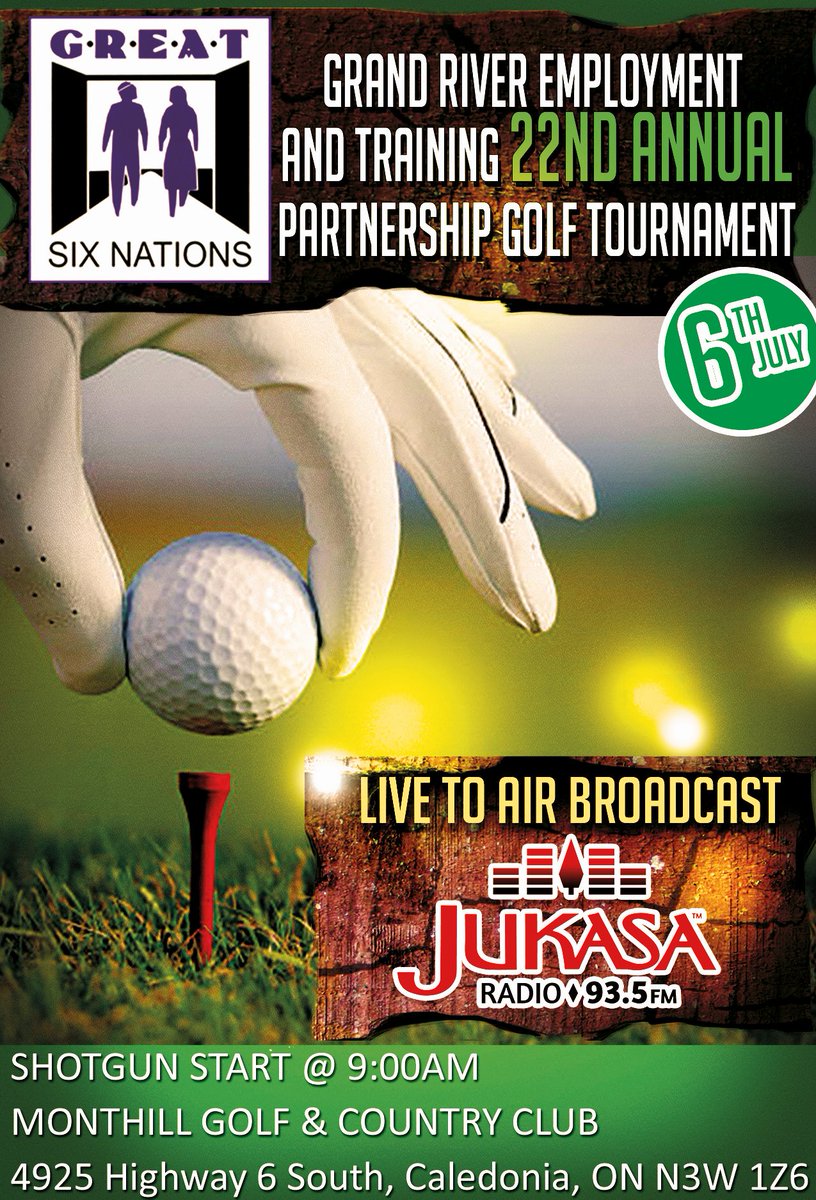 The Grand River Employment &amp; Training 22nd Annual Partnership Golf Tournament is on July 6th! Cost: $85.00 PP (Includes golf, dinner, and cart)To register call GREAT at 519-445-2222 (ask for Karen) Registration/Submission deadline is on June 29th! @GREATsixnations <a href="/MontHill_Golf/">MontHill GCC</a>