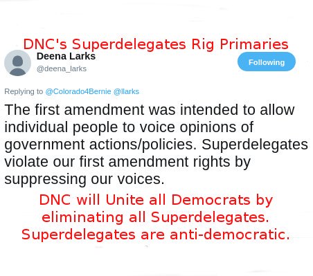 Colorado4Bernie's tweet photo. DNC Lawyers Argue that Rigging the 2016 Primary Is Protected by the 1st Amendment
Even '1' Superdelegate can rig the next primary
BAN ALL OF THEM
#BERNIE2020
#OurRevolution #FEELtheBERN #p2 #1u #uniteblue #dnc4bs
#copolitics #coleg #copols #DNCrbc #URC
https://t.co/Qw9nT7VK3V https://t.co/OERzA3tZdF