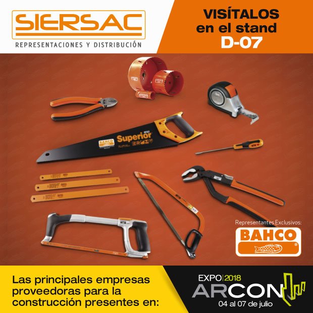 Expoarcon's tweet photo. #Sierras y #Herramientas del Perú SAC - #Siersac, los espera en #EXPOARCON2018,la feria más completa del sector construcción.
Serán 4 días de #feria y #conferencias. El ingreso no tiene costo, solo completa tus datos aquí ➥https://t.co/ZOyMxsmhxY https://t.co/0p3MFW5vp7