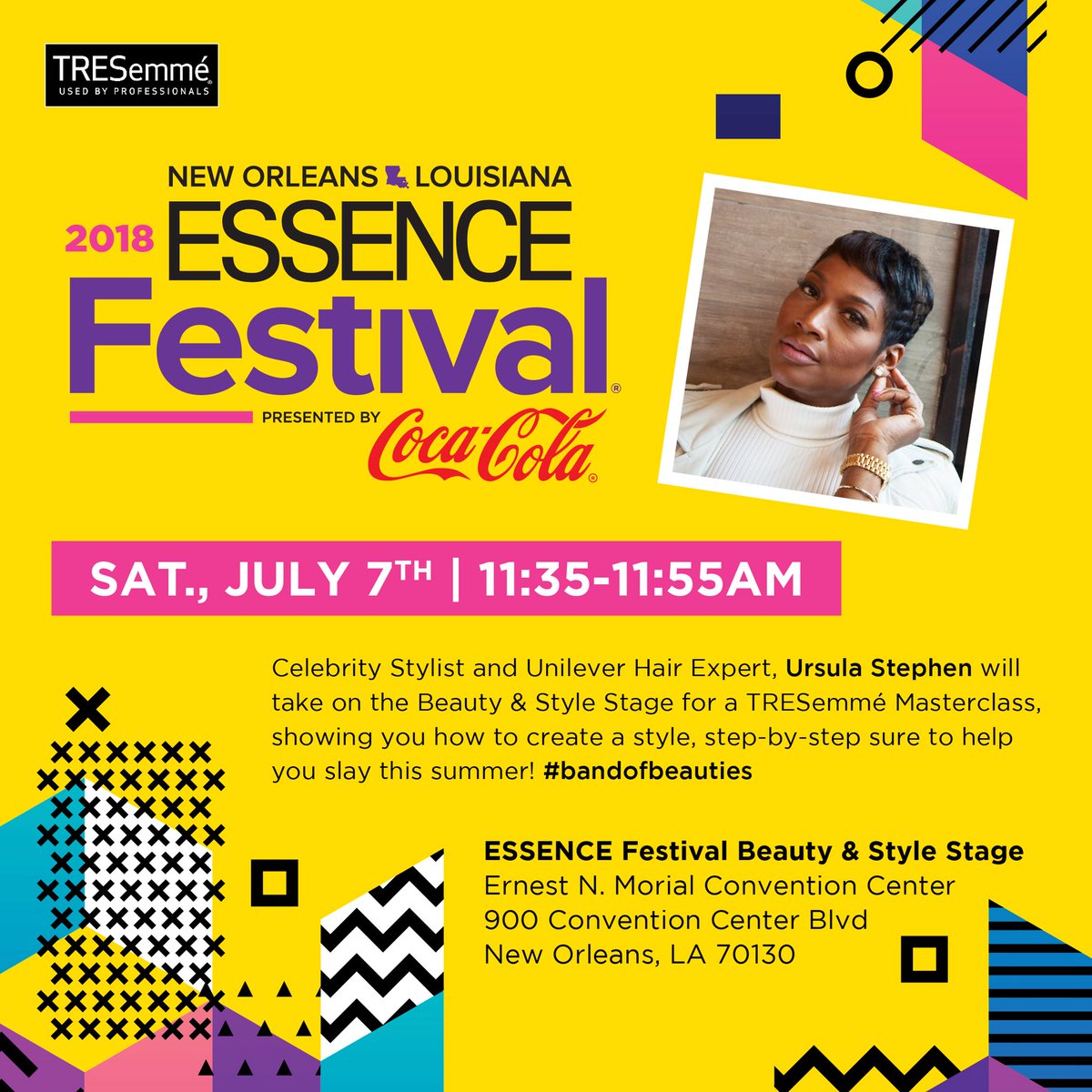 UrsulaStephen's tweet photo. Who’s going to @essencefest? 👀 I’ll be in #NOLA turning up! 💃🏾 Come thru the @TRESemme Braid Bar & Flower Crown Corner in the Expo area & let’s have some fun! #UrsieOnHair™️
#TRESPartner #bandofbeauties #ESSENCEFest #EFSQUAD https://t.co/07xLJmT6r9