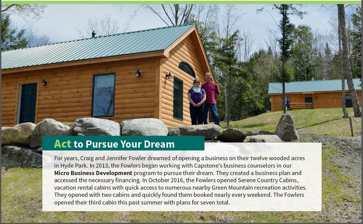 VTAction's tweet image. Don't enjoy winter weather? Summer is a great time to visit VT. Serene Country Cabins has a place 4 U 2 stay! This micro biz is a proud participant in our Micro Business Development Pgrm, which is supported by @WellsFargo. Thank U 4 making this program possible!  #smallishuge