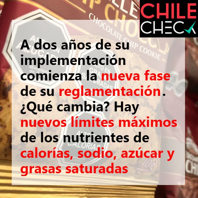 ChileCheck's tweet image. [HILO] #AlertaChileCheck Hoy comienza la segunda fase del reglamento de la Ley de Etiquetados, en la cual disminuyen los nutrientes máximos permitidos para no tener sellos. ¡En #ElExplicador de #ChileCheck te contamos más!