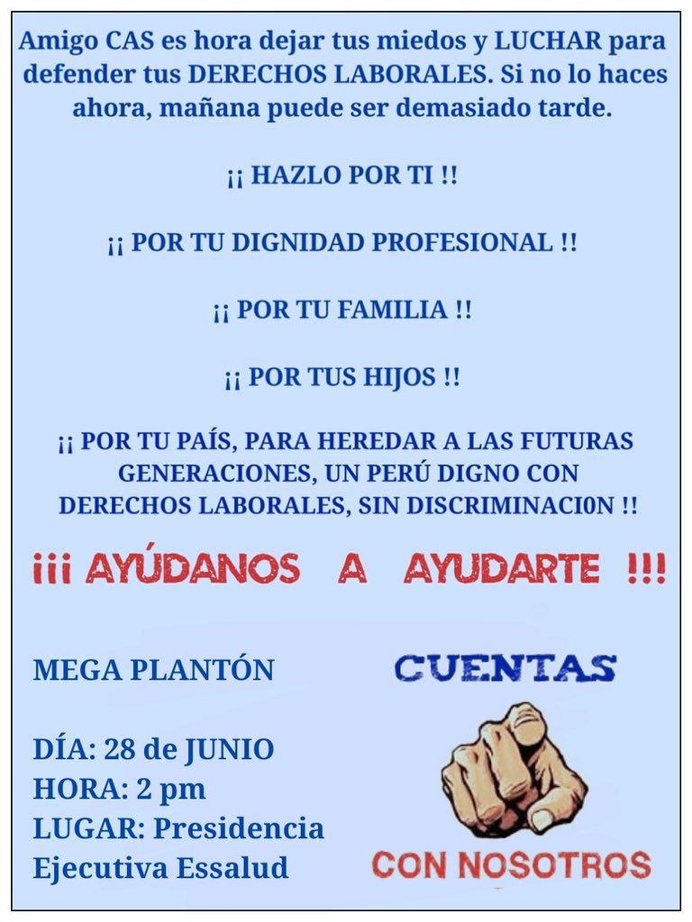 PercyPerales's tweet photo. @FiorellaMolinelli, Sr. Alex Vera, Consejeros de @EssaludPeru No a la exclusión de los Trabajadores CAS, tenemos familia como uds. Humanizemos a las autoridades de EsSalud #MolinelliEnemigadelosCas #AlexVeraEnemigodeloscaa @msalazarcongres @HcevallosFlores @UrsulaLetonaP@Justinia https://t.co/IV8xyCta6K