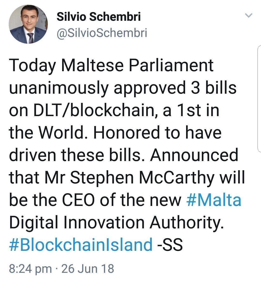 BchainCapital's tweet photo. Malta is the first jurisdiction that tackles the dlt ecsosphere in a three-dimensional way (legal, financial, technical). Way to go! #BTC #innovation #Malta https://t.co/joM3Kpg1bW