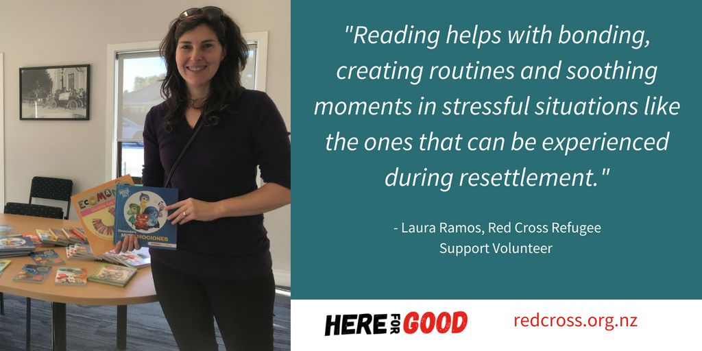 NZRedCross's tweet photo. Ka pai Laura! With help from @CruzRojaEsp, she's sourced Spanish language books to help former #refugee kids from #Colombia maintain their language skills. Find out more about volunteering with us here https://t.co/c0vpBPf2Jg #WithRefugees https://t.co/vKwMNBh7SG