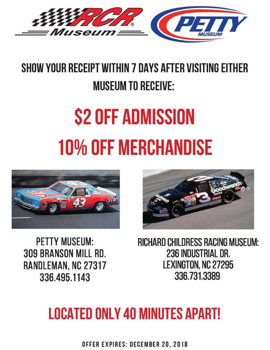 Proud to offer this promotion with our friends at the Richard Childress Racing Museum!