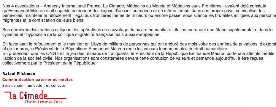 Bonjour, dans le cadre du travail à la  frontière italienne avec nos partenaires, voici une réaction collective  qui a été envoyée à la presse dans l’après-midi.
Cimade Paris