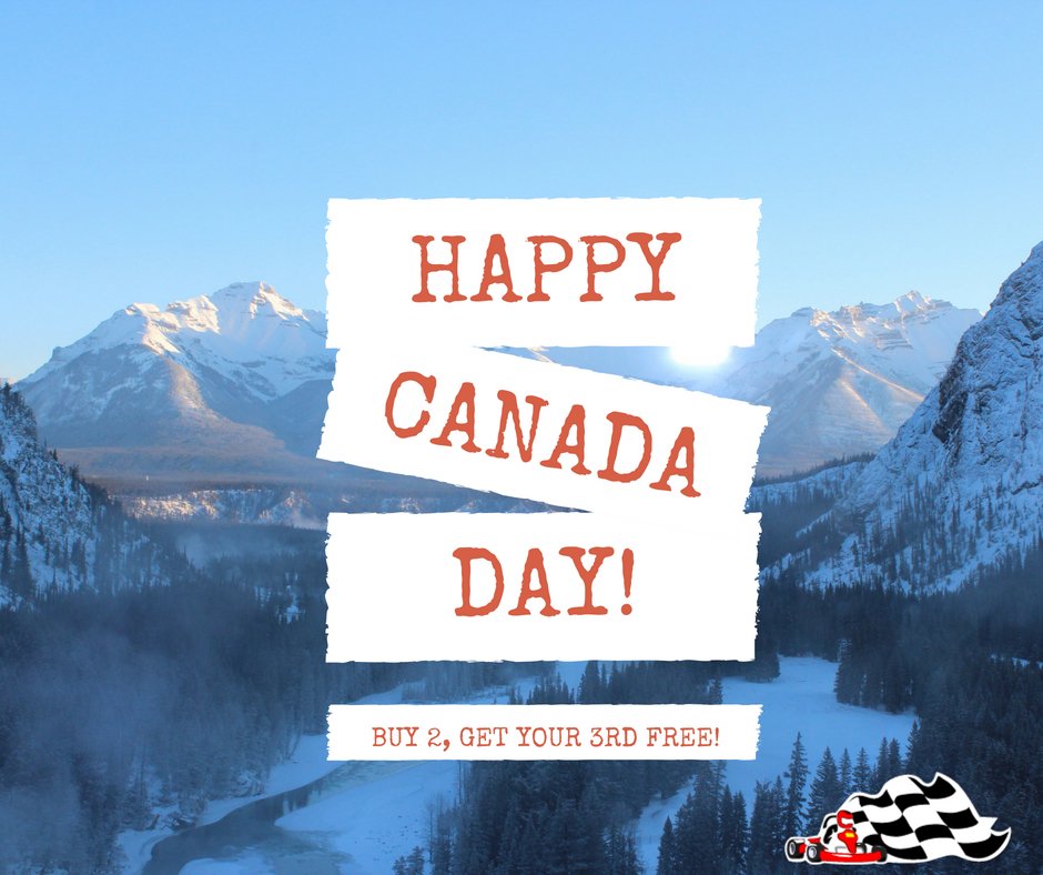 FTIndoorKarting's tweet photo. Making your plans for this weekend? In celebration of Canada Day we have a special offer for you valid July 1st, 2018. 
Visit us on Sunday (Canada Day) and buy 2 races, get your 3rd race free! https://t.co/TIbHuLI2x3