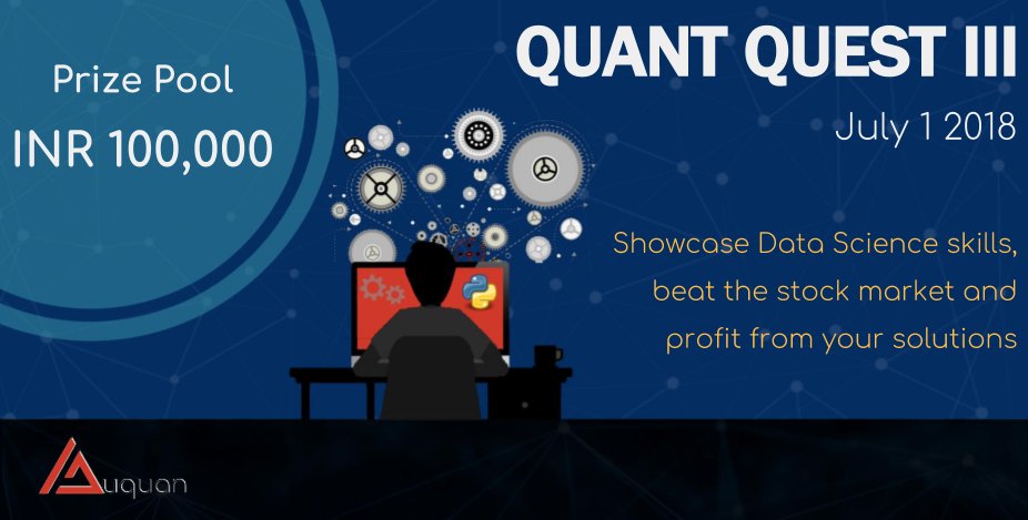 quantquest's tweet image. Have you registered for #QuantQuest yet?
QuantQuest III is a #datascience competition where you get to share in a prize pool of INR 100,000 if your submissions beat our benchmark!
quant-quest.auquan.com