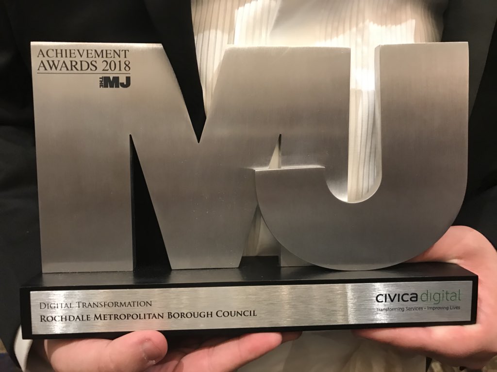 JohnRooManc's tweet image. Well - we did it! @RochdaleCouncil are winners of Digital Transformation Award at @themjcouk Awards #MJAwards18 - Many thanks to all colleagues, members and partners who made this possible! Thanks also to award sponsor @Civica_Digital