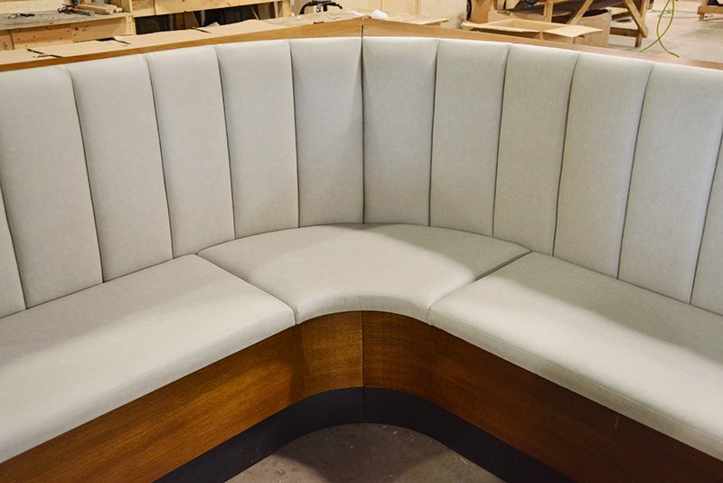 MaxsunGroup's tweet image. L Shape Banquette with Vertical Channels for Inès! #booth #banquette
