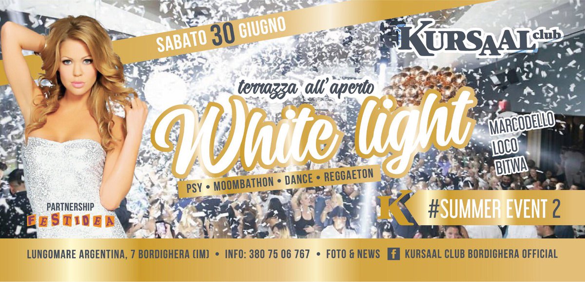 KursaalClubOff's tweet photo. #whitelightnight #laterrazza# #musicasottolestelle #saturdaynight #kursaalclubbordighera 30 giugno 2018 https://t.co/iDLFwNGxny