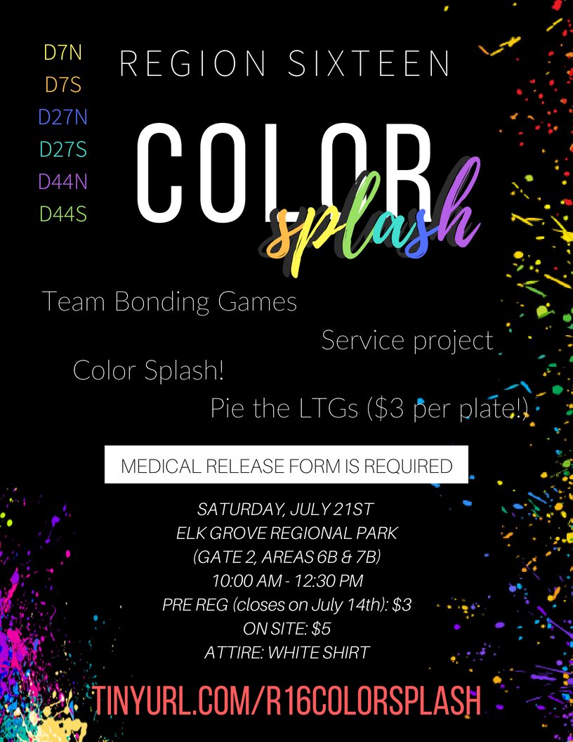 D27NGrizzlies's tweet image. Our region’s Color Splash is approaching yet again! All needed information will be provided in the graphics, as well as the link for pre-registration which can be found in the bio! You will be able to participate in many activities as well as meet new people!