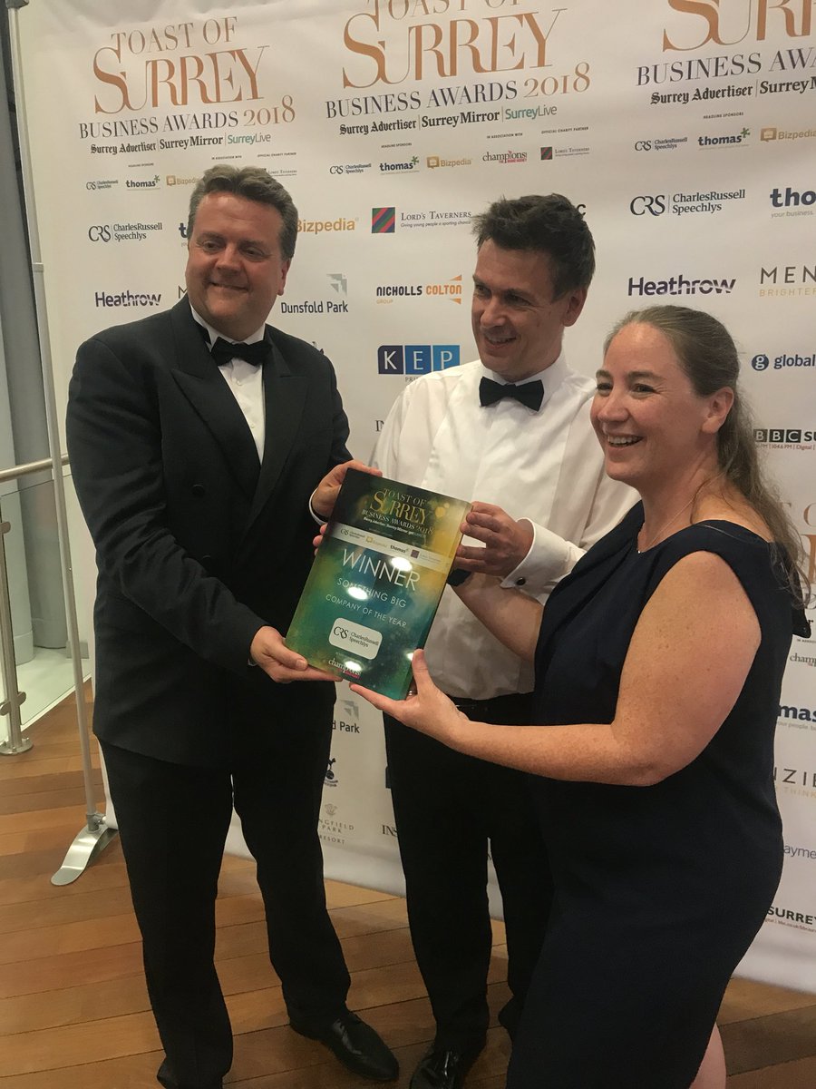 Congratulations to <a href="/Something_big/">Something BIG coming!</a> for winning the big one! Company of the Year sponsored by <a href="/CRS_Lawyers/">Charles Russell Speechlys</a> #winner #TOSawards2018