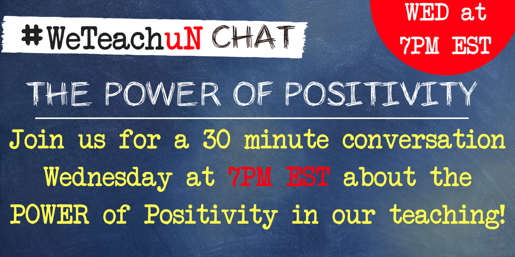 cpoole27's tweet photo. Would LOVE to see you tonight at 7 PM EST for #WeTeachuN chat :) @ChrisQuinn64 @stephenkelley85 @jamesvarlack @GruntledChalkie @FoleyKev @mr_hayes @josuefalaise @ElizRussellEdu @inspire0818 @MagicPantsJones @kathyiwanicki https://t.co/v7Ntau8kKT