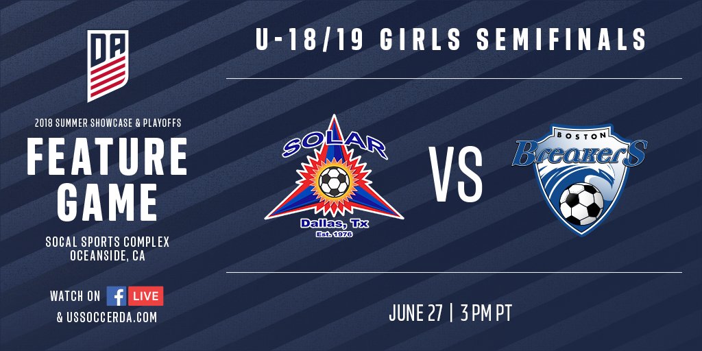 ussoccer_da's tweet photo. A 🎟 to the first-ever #GirlsDA Final on the line! Tune in to @solar_soccer vs. @BreakersAcad U-18/19s live now on Facebook &amp;  https://t.co/j4F4poinWx. https://t.co/nmFx1XqtVn