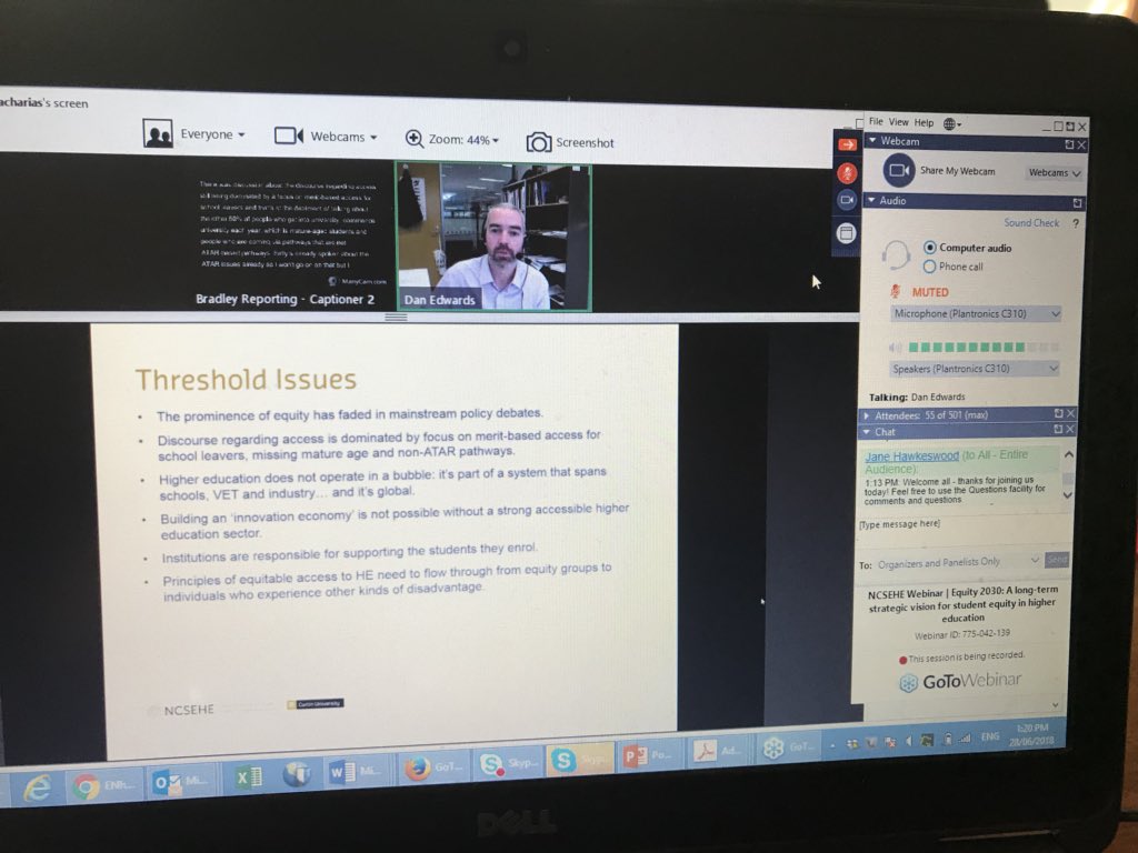 KiftSally's tweet photo. Talking #HE Equity 2030 Vision & A Fair Chance For All in @NCSEHE webinar with @latrobe @MattBrettLTU @ZachariasNadine @acereduau Dan Edwards & 55 of our closest friends. So important for #OzFuture Focussing on positive Lot to like in #HESP Success Report @TherealEPHEA https://t.co/RWQwHC7njX
