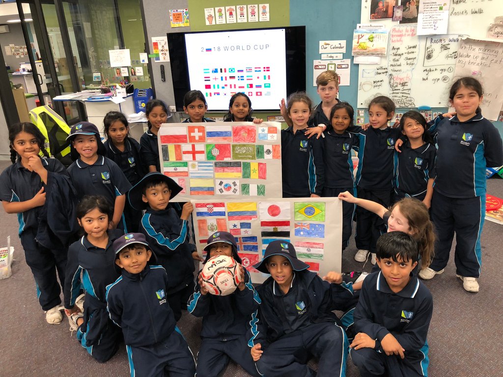 StLukesMP's tweet photo. In Activities Club, Stage One did a #collaborative #artwork looking at some of the #flags of teams the #SoccerWorldCup #6to6 #extendedschoolday #learningbasedactivities https://t.co/U0FqSqHrf6