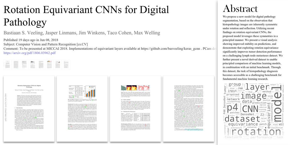 arxivtrends's tweet image. ๐ค Rotation Equivariant CNNs for Digital Pathology
โ๏ธ Bastiaan S. Veeling et al.
๐ arxiv.org/pdf/1806.03962โฆ
๐ Tweeted by @BasVeeling, @jmtomczak et al.
#ComputerVisionandPatternRecognition #csCV #csLG #statML