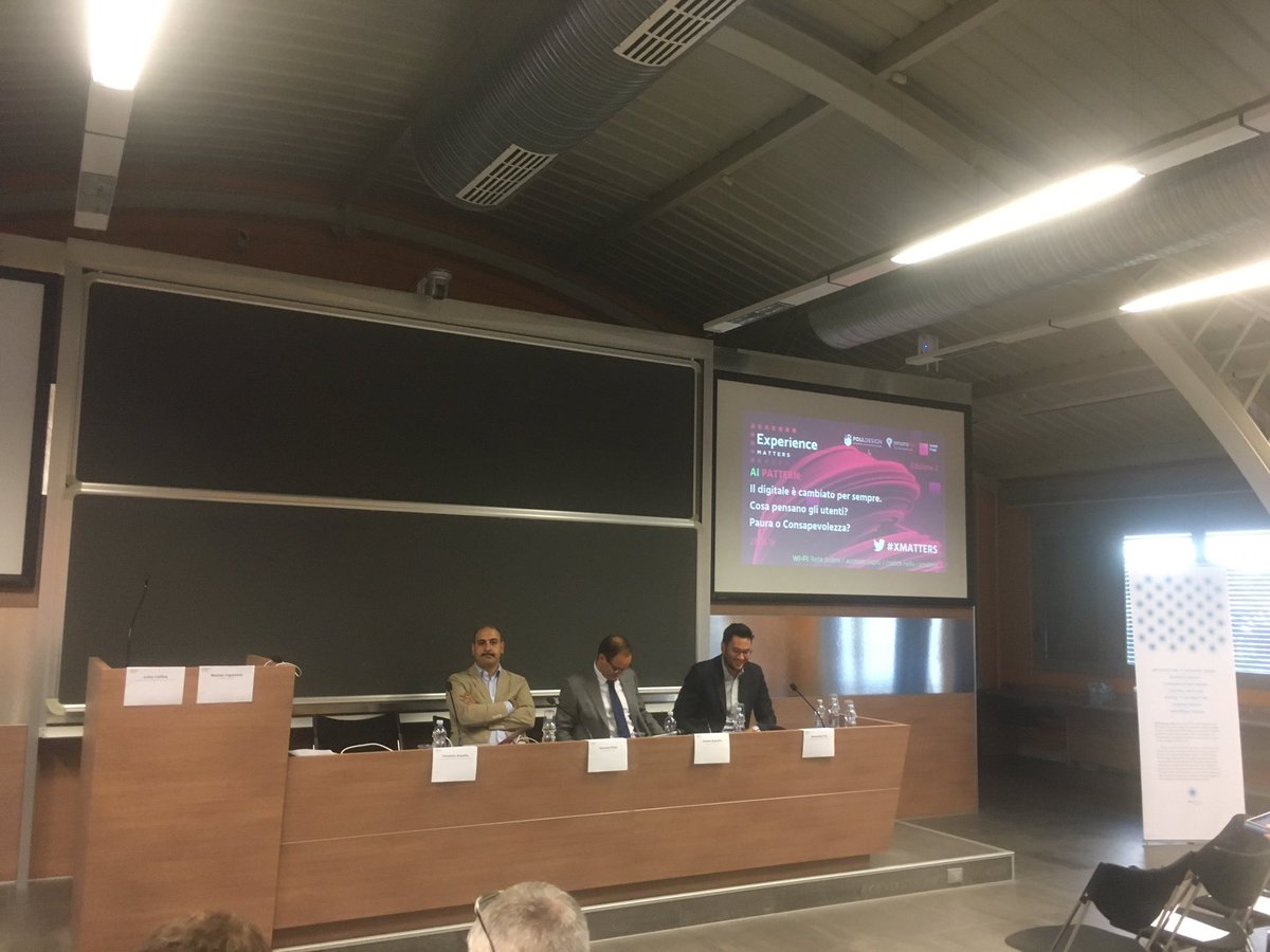 Manu_Gianni's tweet photo. Sta per iniziare al @polimi il convegno Experience Matters Si parla di #IntelligenzaArtificiale e design della navigazione online. Cosa ne pensano gli utenti? Paura o consapevolezza?@andreaboaretto @PivaAlessandro #xmatters @Digital4_biz https://t.co/Y56LZL325Z