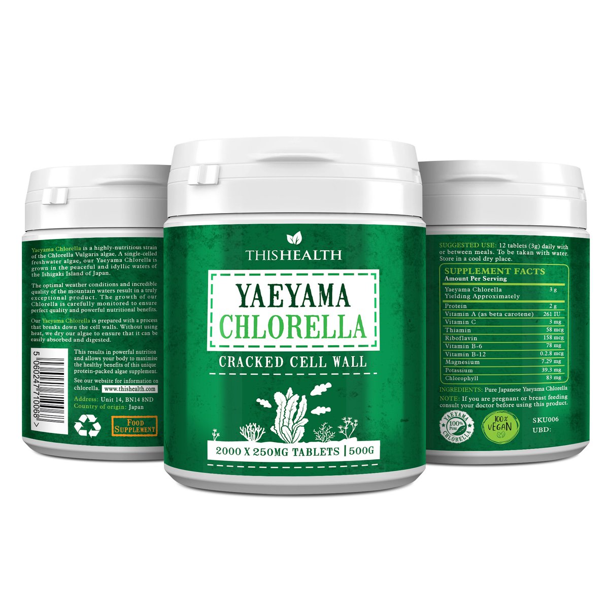 ThisHealth's tweet image. New Look. Yaeyama chlorella 500g pots.