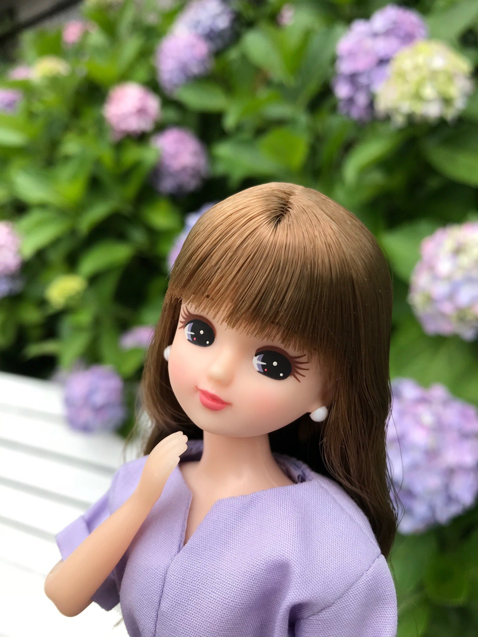 リカちゃん 公式 No Twitter まぁ あじさいがとってもきれい 今日はあじさい色のワンピースで公園にきたよ 英語でアジサイは Hydrangea といって その由来はギリシャ語の 水 Hydros の器 Aggos という意味からきてるんだって まさに梅雨の季節を