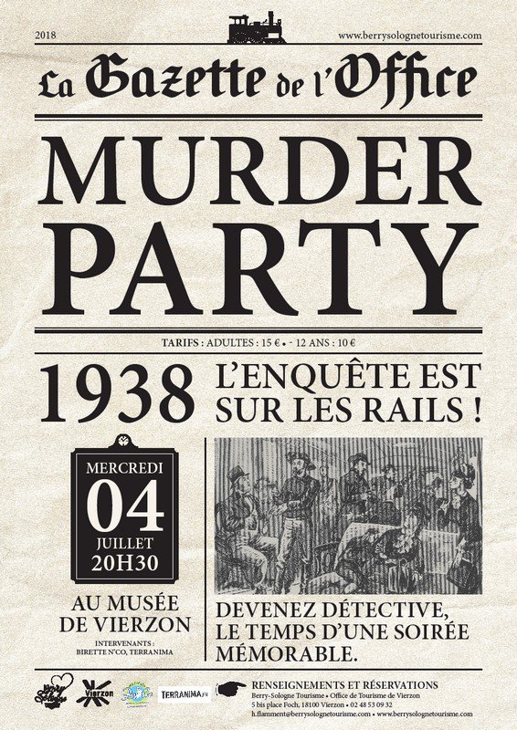 BiretteNco's tweet photo. Une murder party à ne pas louper à Vierzon, le 4 juillet prochain. https://t.co/HTNzbheWx6