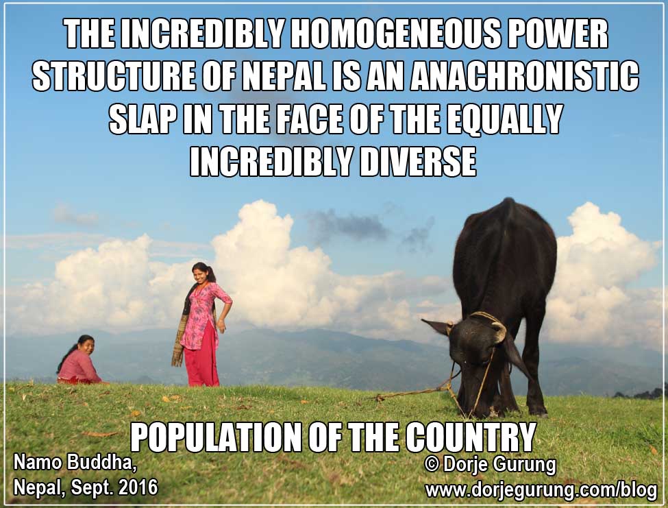 Dorje_sDooing's tweet image. The incredibly homogeneous #PowerStructure of #Nepal is an anachronistic slap in the face of the equally incredibly diverse population of the country. #travelphotography #travelphoto #namobuddha #inclusion #diversity #structuraiinequality #khasarya #hegemony #HighCaste #HighClass
