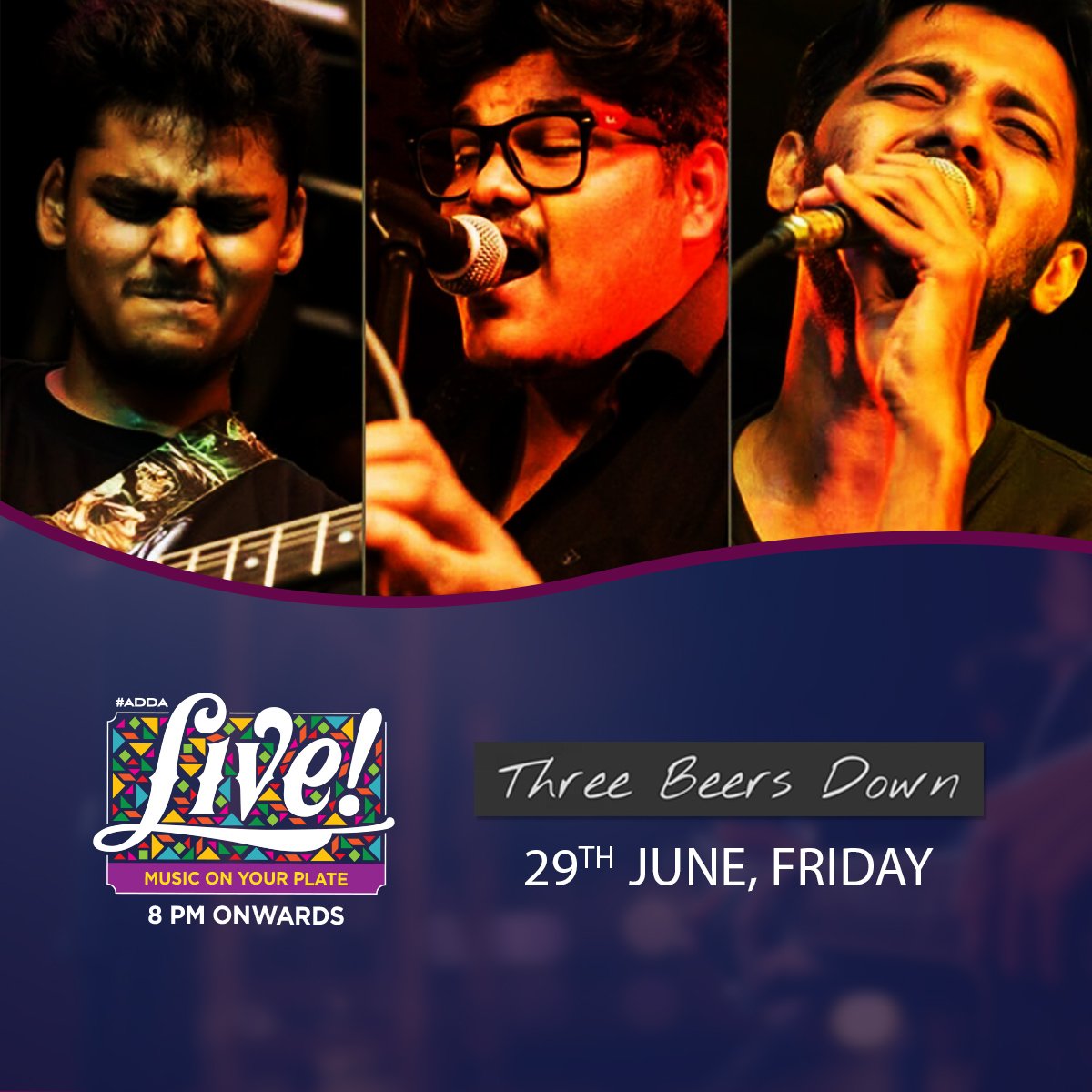 chaloadda's tweet photo. Three Beers Down is playing #live at #Adda Pimple Saudagar tomorrow! #Chaloadda #fun #food #drinks #friends #livemusic #event #friday #weekend #PimpleSaudagar #Pune https://t.co/F6ZzWCi0R9