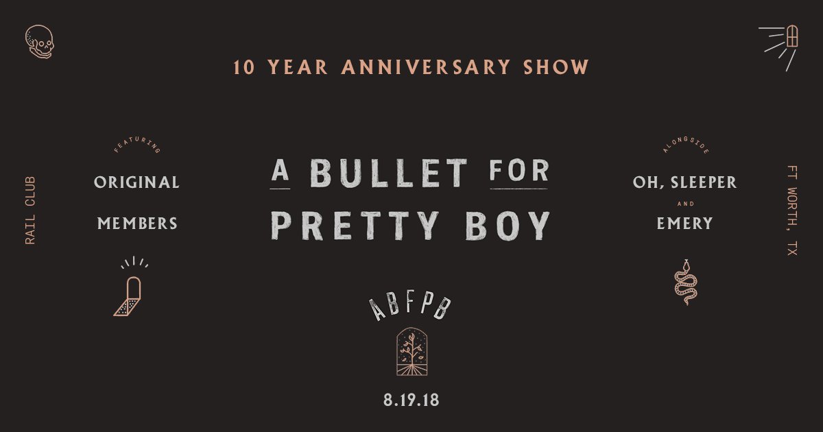 ABFPB's tweet photo. We're happy to announce that we'll be playing a 10 year reunion show! We'll be playing some older songs with our original lineup. Ft Worth, TX. Rail Club. August 19, 2018 w/ Oh, Sleeper and Emery and more. We're working hard to make this a special night! Come hang!!

❤️ https://t.co/Qj08kxyGq0