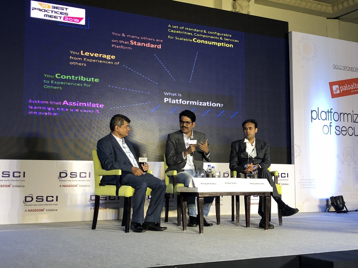 ramavshree's tweet photo. “Platformization of Technology - What it means for security” @vishalsalvi Vishal Salvi Infosys, Manoj Karanth, Mindtree. Inaugural Plenary moderated by Vinayak Godse @DSCI_Connect #BPM2018 
@Infosys @Mindtree_Ltd https://t.co/6Iqap5GB47