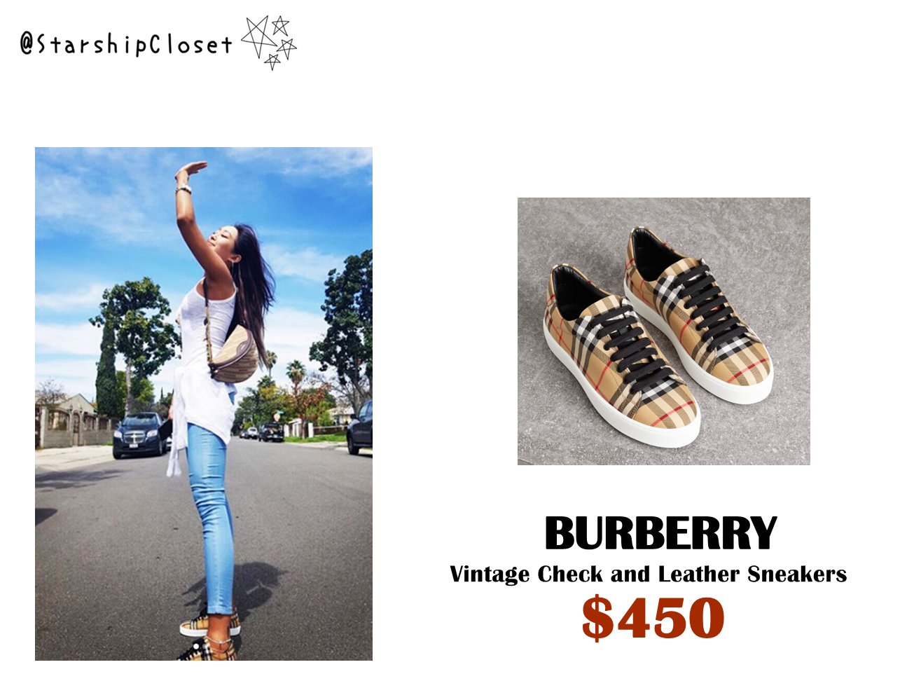 vintage check and leather sneakers