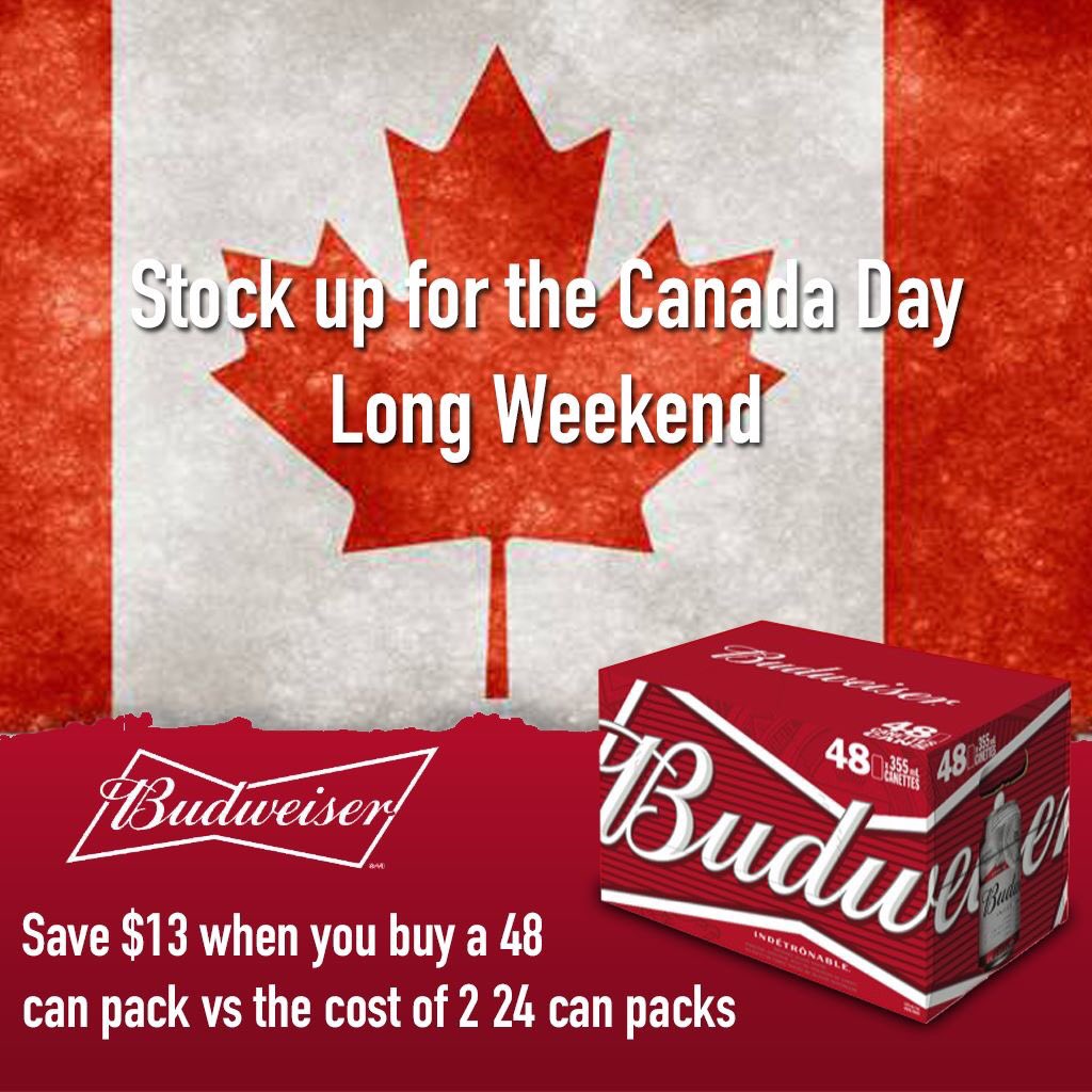 Getting ready for the Canada Day Long weekend? Let us help you stock up. Save $13 when you buy a 48 can pack Vs buying two 24 can packs.
#CanadaDay #FreakinWeekend #StockUp #Bud #SavyShopper