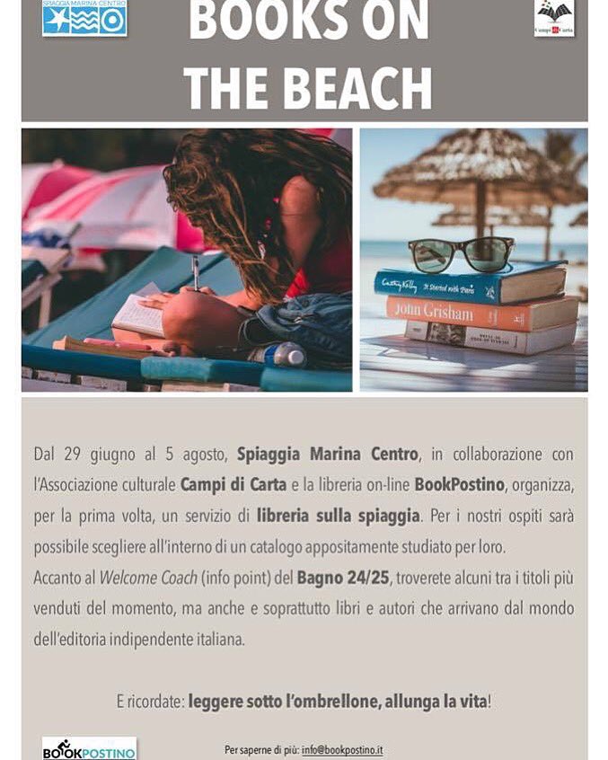 santizio66's tweet photo. Da domani a #Rimini, i #libri si comprano in spiaggia.
@illibraio @CampidiCarta @rivieradirimini @SeidiRiminise @RiminiToday @pugnodilibri @RaiCultura @FAntonioli @DavideBac77 @ChiaraFerragni @dondiegogoso @eBookReaderITA @Fiorello @grandeinvasione @LaLineaLaterale @alinomilan https://t.co/d7RBPkDnlx