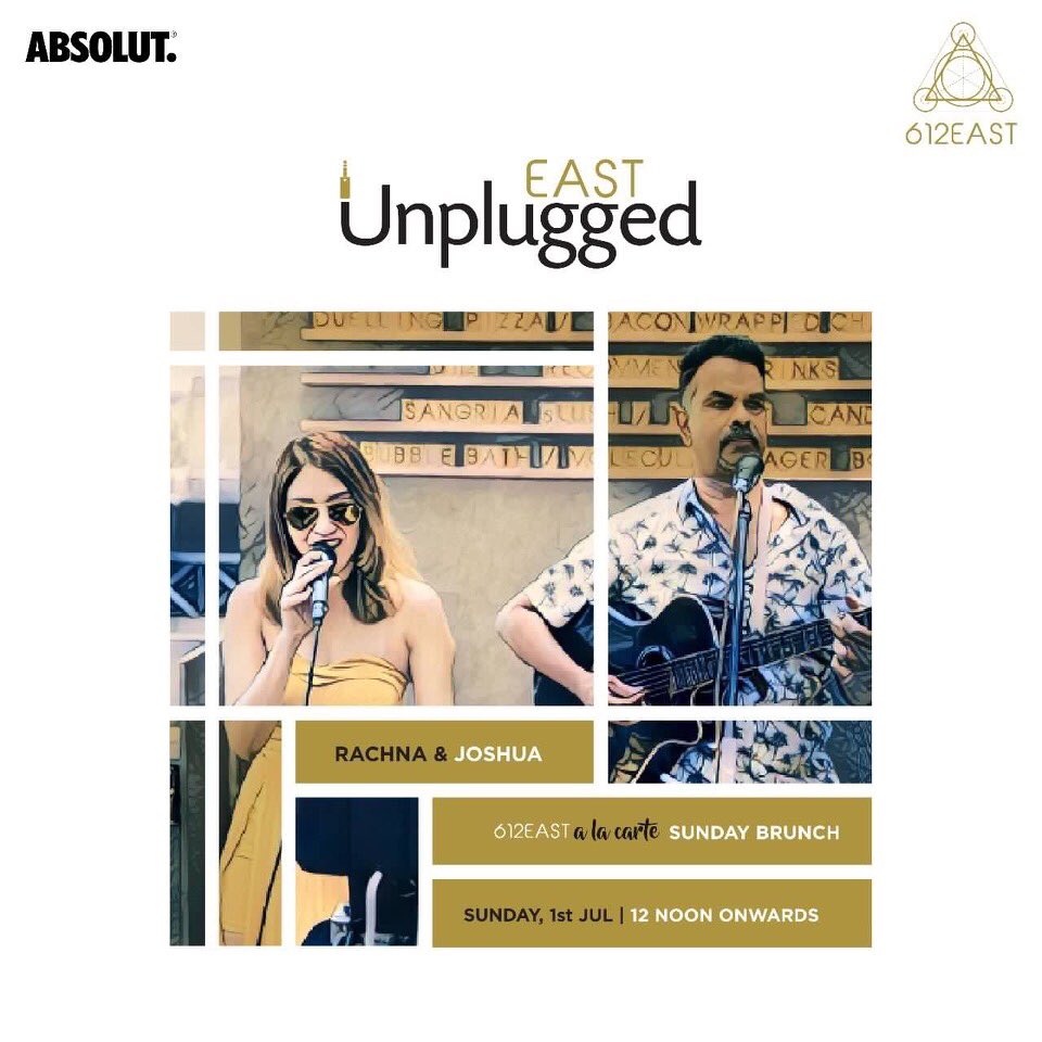 #HeadEast for our #EastUnplugged session and indulge in an al a carte #brunch menu complimented with some dashing #cocktails whilst enjoying #live #acoustics by Rachna and Joshua, with the wind blowing in your hair! It's all coming together, right here at #612East this #Sunday.