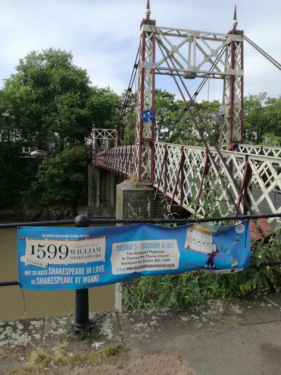 1599Shakespeare's tweet photo. So you go over this bridge, right to Dean Lane then first right for #TheStackpoolPlayhouse #SouthBristol (3mins) ... #1599Shakespeare .. helpfully there's a banner @BS3Community @BedminsterTT @Southvillenews @DestBristol @theatrebristol #Bristol https://t.co/H547upIOsb