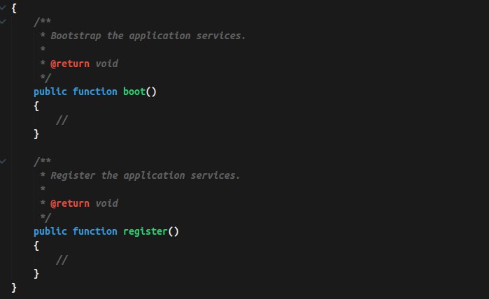 officialcodegod's tweet photo. Service Provider class has methods boot() and register(); boot() method is used to boot any routes, event listeners, or any other functionality you want to add to your package. The register() method is used to bind any classes or functionality into the app container. 
#laravel https://t.co/vOT8HPhM0g
