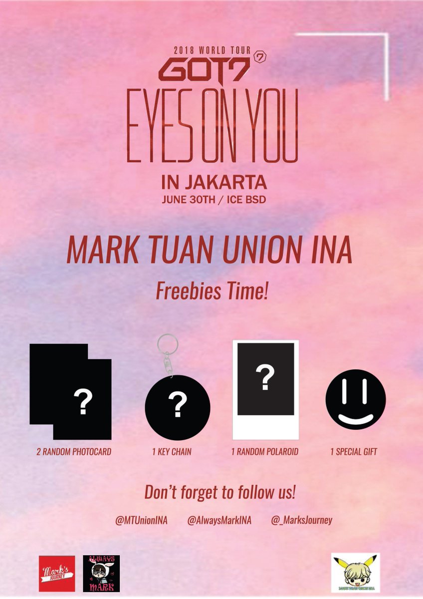 MTUnionINA's tweet image. Come and Get It! 
MTUI akan membagikan freebies untuk Agase yg datang ke konser #GOT7  #EyesOnYou  in Jakarta. Syaratnya, follow @MTUnionINA  @_MarksJourney @AlwaysMarkINA  Tempat &amp;amp; waktu pembagian freebies akan diupdate pada hari H ya. See you soon!